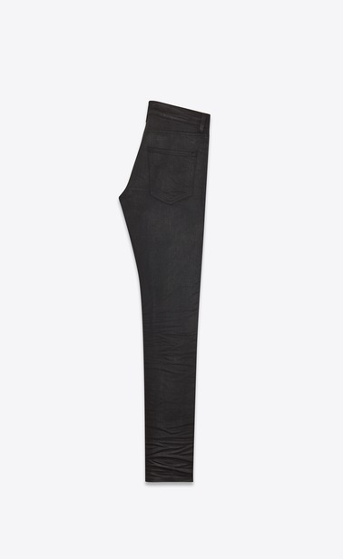 SAINT LAURENT Skinny fit Man low waisted skinny jeans in coated black stretch denim b_V4